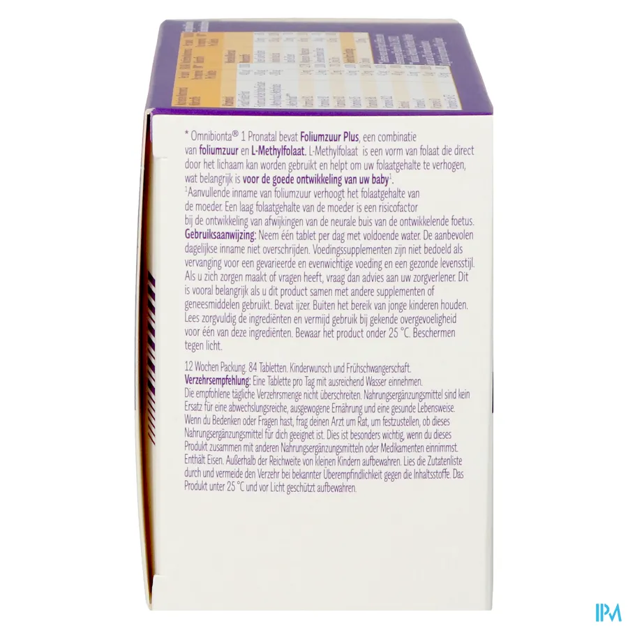 packshot van Omnibionta Pronatal 1 84 tabletten