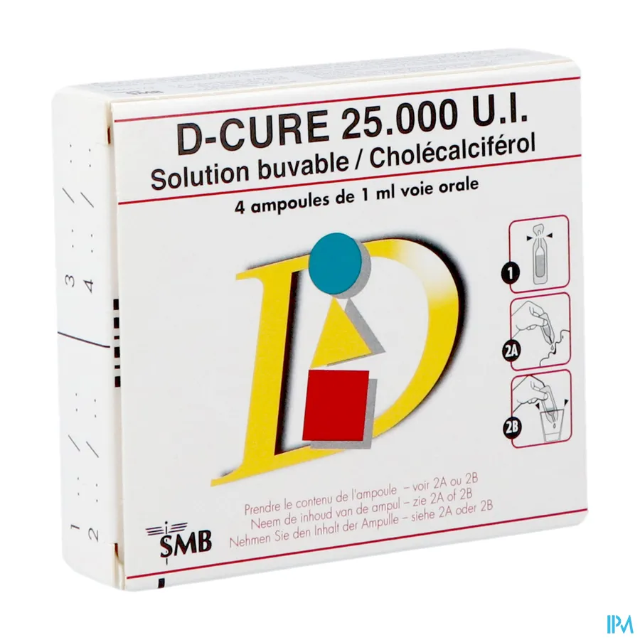 packshot van D-Cure 25000 IE Vitamine D Drinkbare Ampullen 4 Stuks
