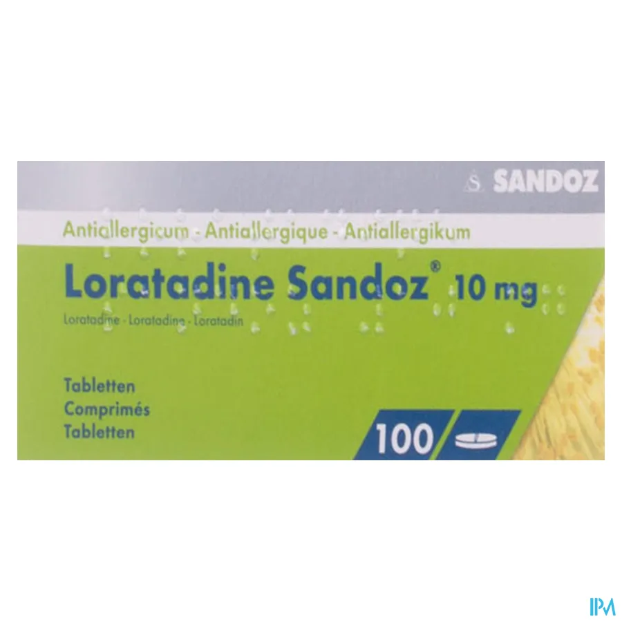 packshot van Loratadine Sandoz 10mg 100 tabl