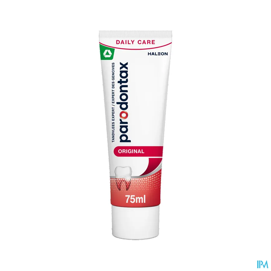 productshot van Parodontax Original mét Verbeterde Smaak -Dagelijkse Fluoride Tandpasta voor Gezond Tandvlees en Sterke Tanden - Helpt tegen en Voorkomt Bloedend Tandvlees- Tube 75 ml