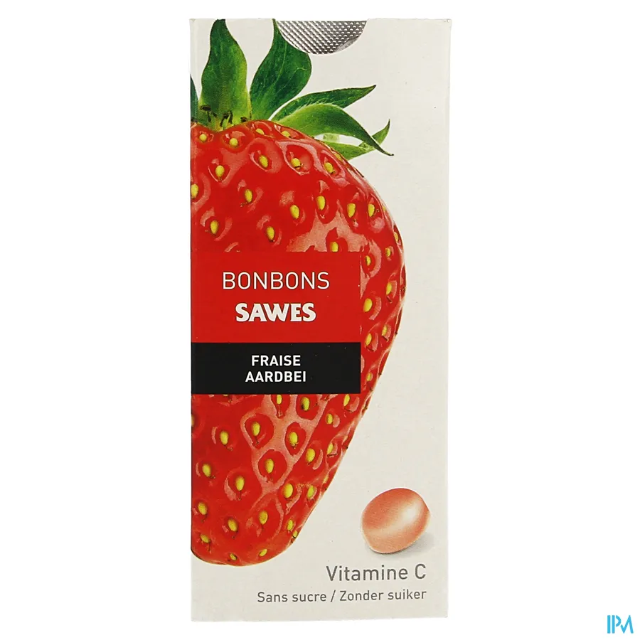 packshot van Sawes Aardbei Bonbons met Vitamine C zonder Suiker 10 Stuks