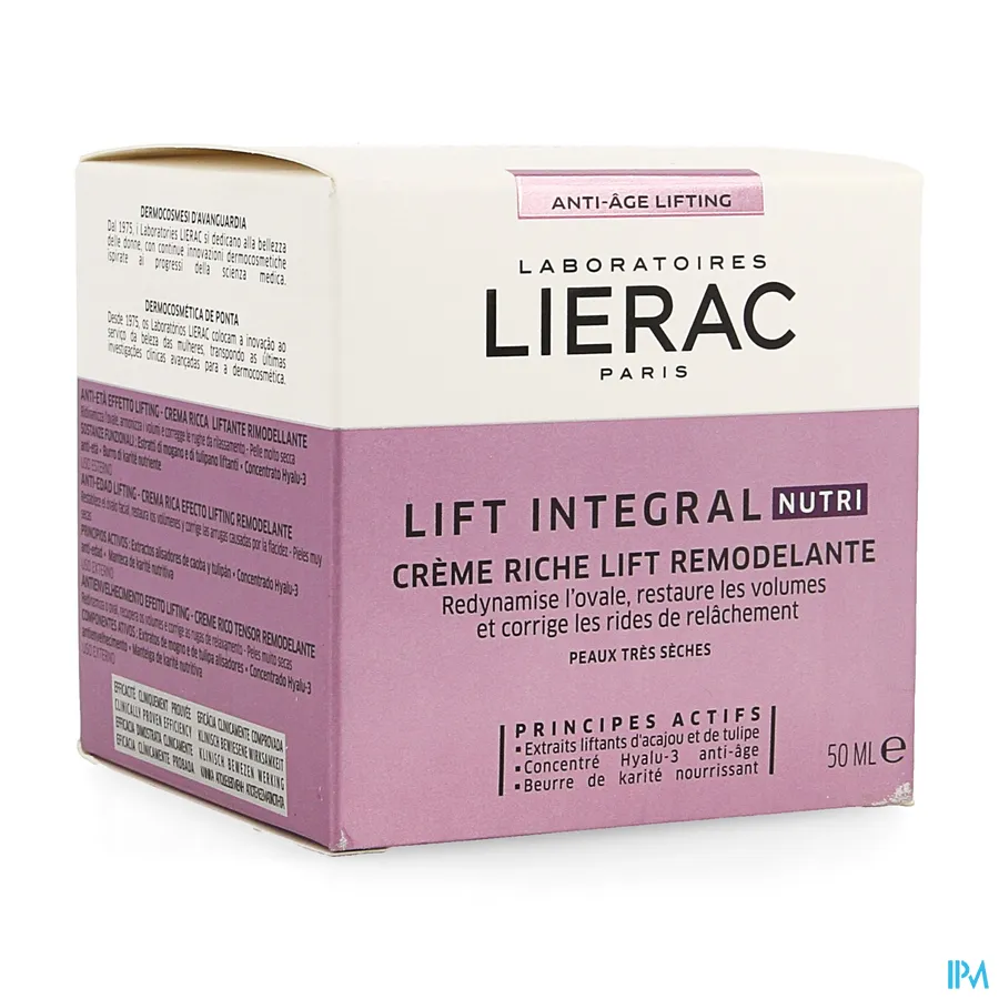 packshot van Lierac Lift Integral Nutri Rijke Modellerende Liftingcrème met Anti-Ageing Effect voor Zeer Droge Huid Pot 50 ml