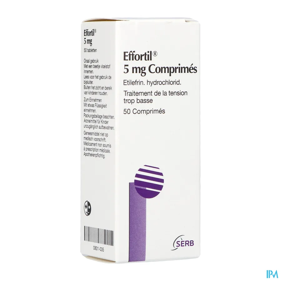 packshot van Effortil voor Behandeling van te Lage Bloeddruk 50 Tabletten