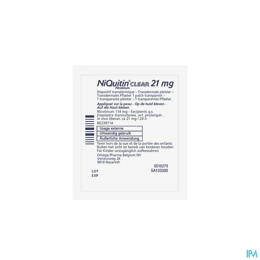 productshot van Niquitin clear patches 21mg 21 pleisters