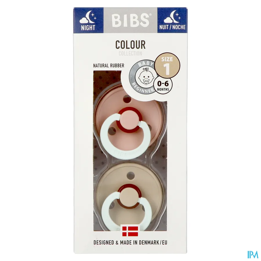 packshot van Bibs Glow in the Dark Fopspeen Duo Vanilla/Blush 0-6 2 stuks