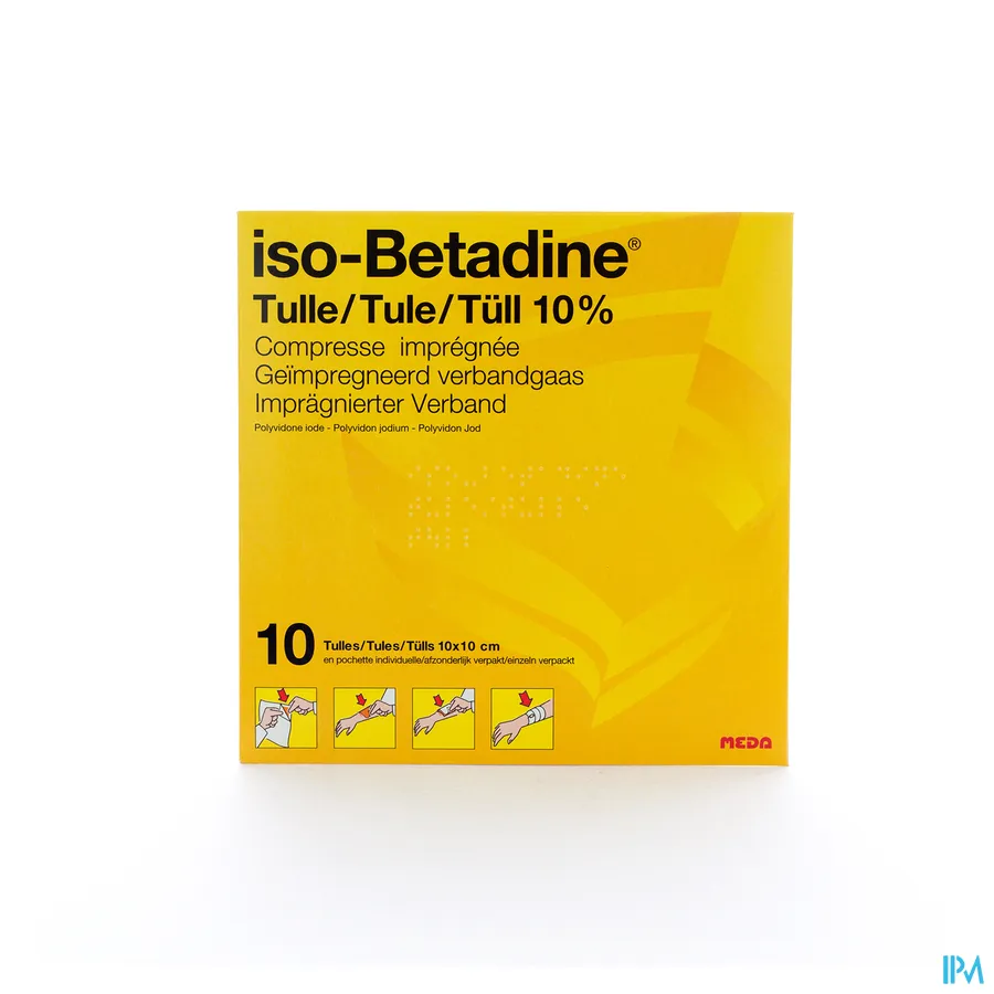 packshot van Iso-betadine Tulle 10 kompressen