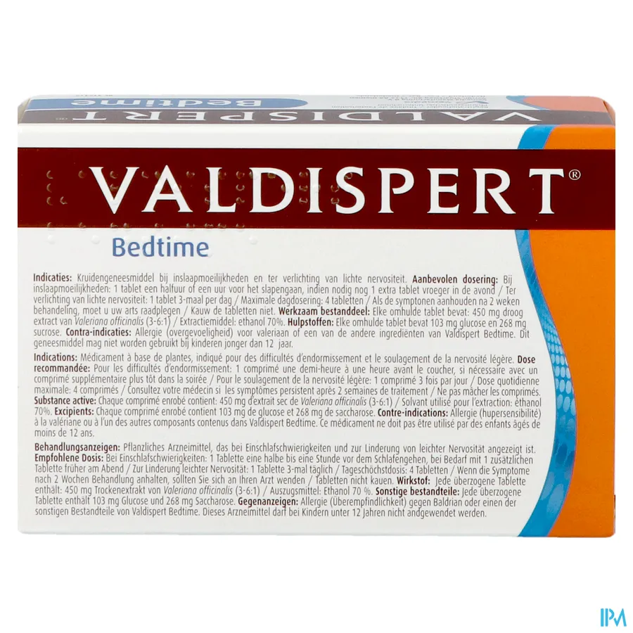 packshot van Valdispert Bedtime bij Inslaapmoeilijkheden met 450 mg Valeriaan 40 Tabletten