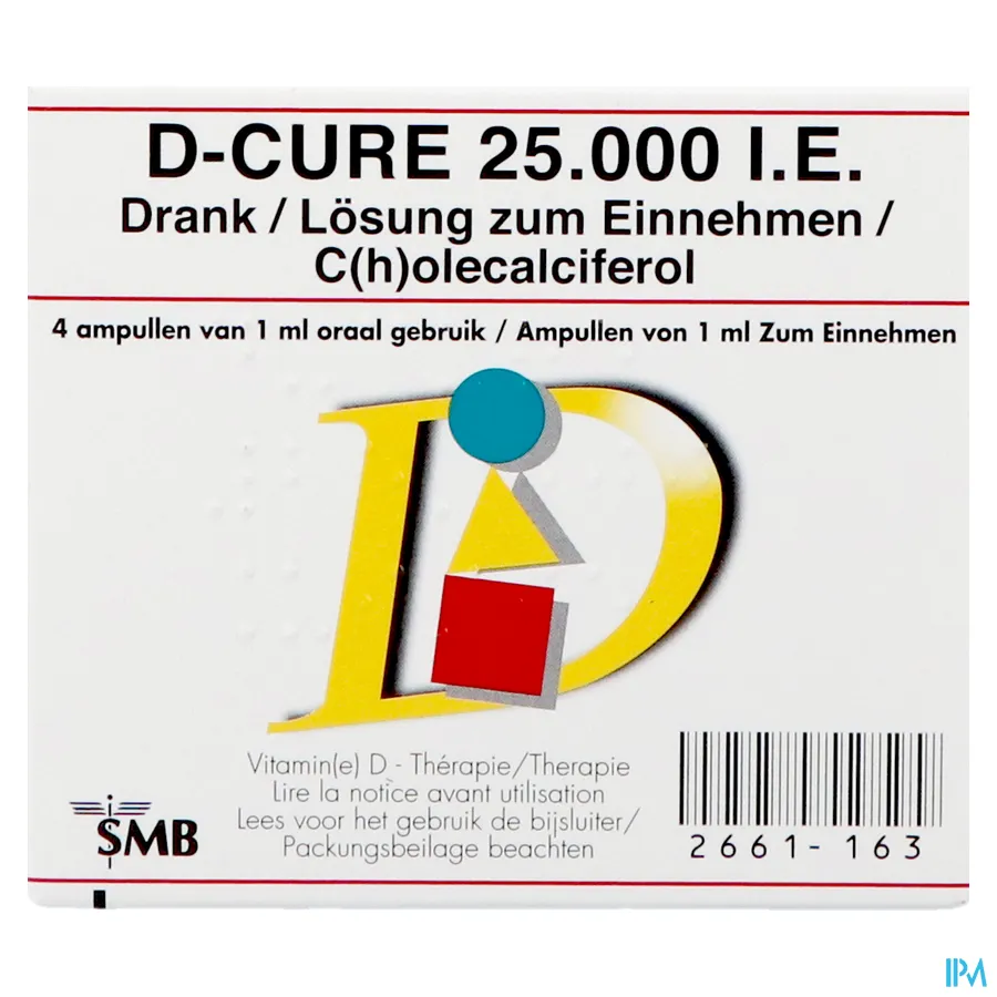 packshot van D-Cure 25000 IE Vitamine D Drinkbare Ampullen 4 Stuks