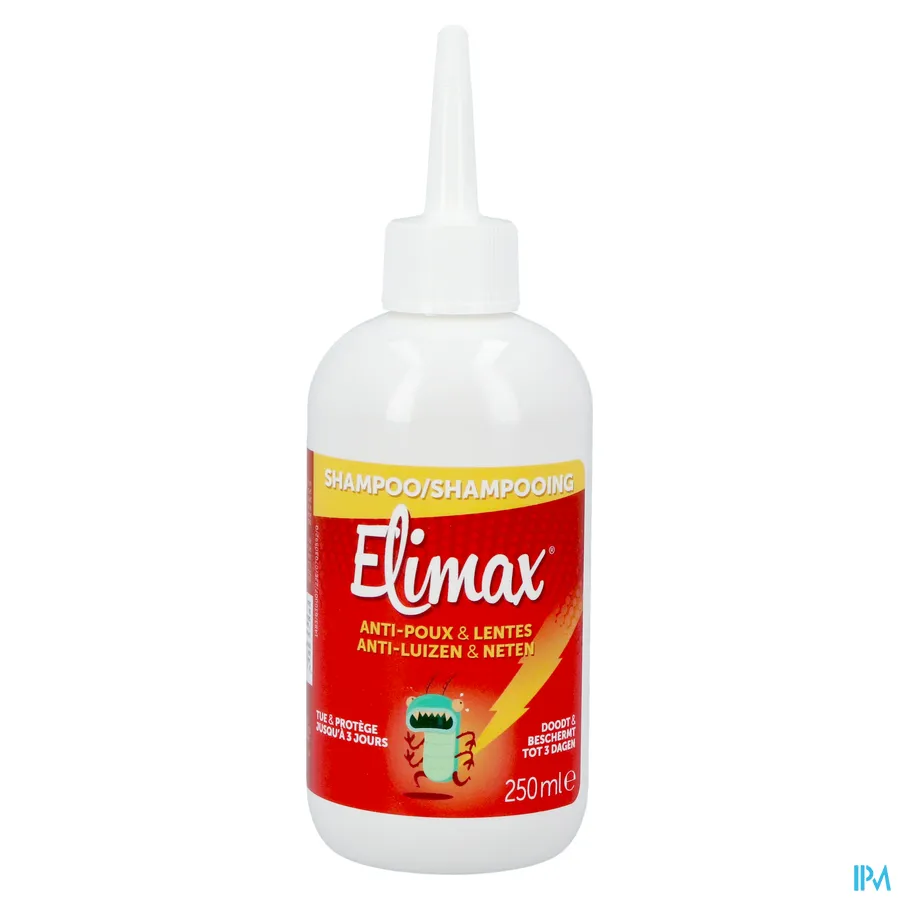 productshot van Elimax 2-in-1 Dodende en Beschermende Anti-Luizen en Anti-Neten Shampoo Zonder Insecticide Promopack 250 ml met Gratis Kam