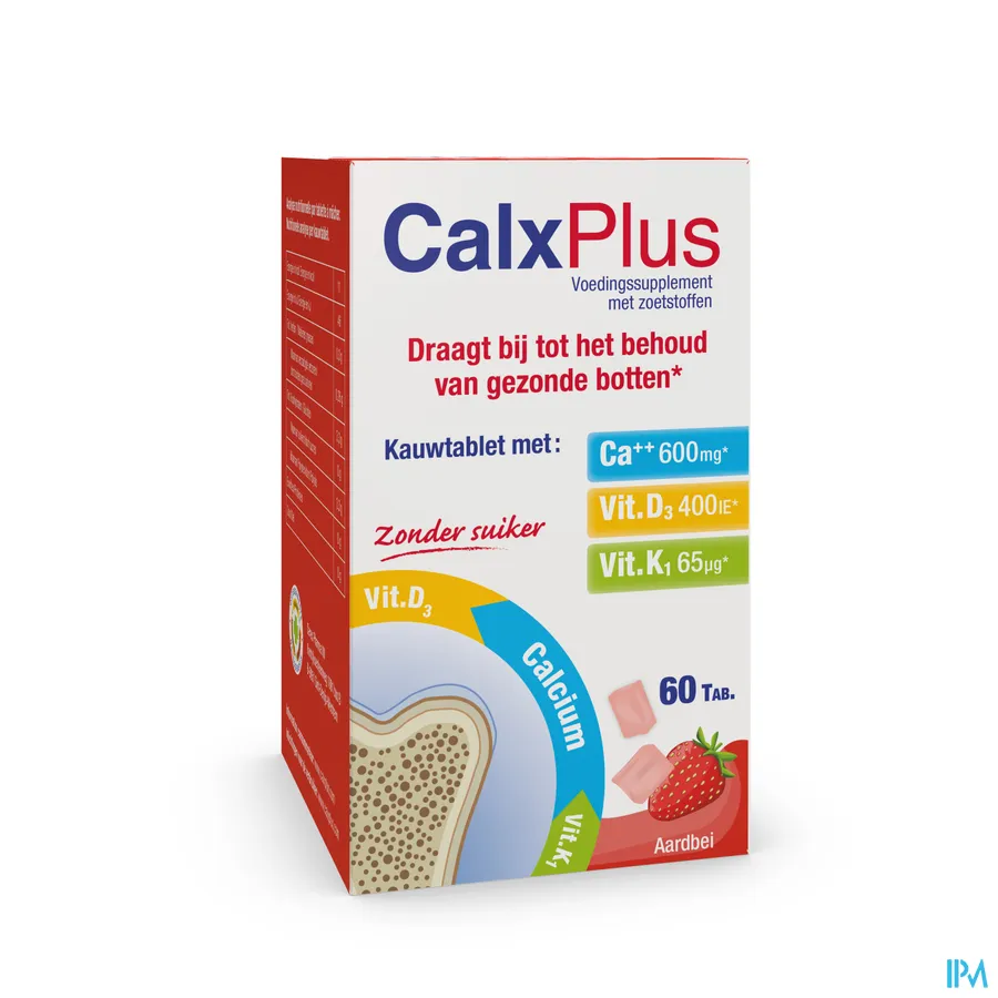 packshot van CalxPlus Aardbei 60 Kauwtabletten