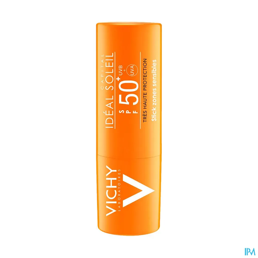 packshot van Vichy Ideal Soleil Zonnestick met SPF 50+ voor Gevoelige Zones 9 g