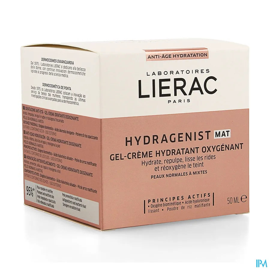 packshot van Lierac Hydragenist Gel-Crème Hydratant Hydraterende Gel-Crème voor Extra Zuurstof en Vollere Huid voor Normale tot Gemengde Huid Pot 50 ml