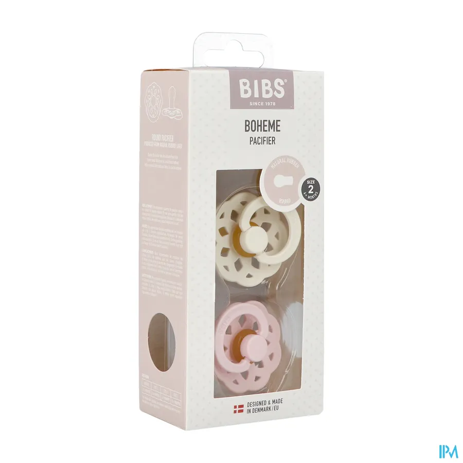 packshot van BIBS Stage 2 Fopspeen Boheme Duo Ivory & Blossom 2 stuks