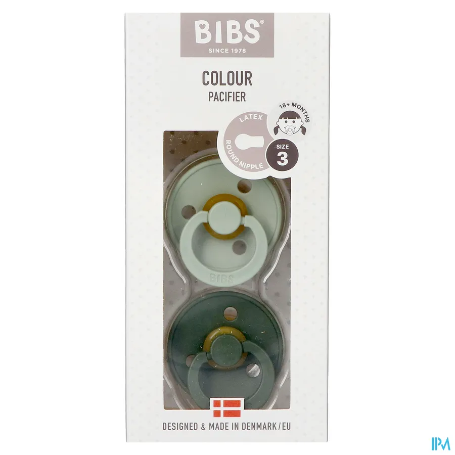 packshot van Bibs Fopspeen Duo Sage/Hunter Green 18+ 2 stuks