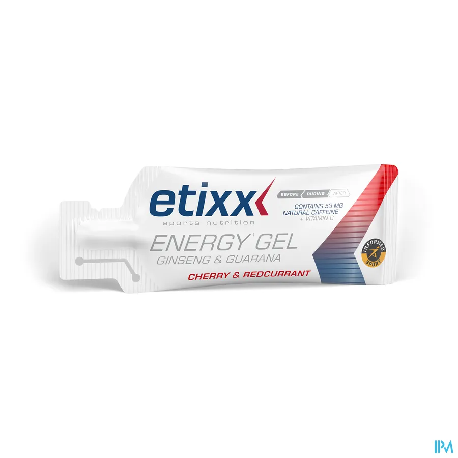 productshot van Etixx Ginseng en Guarana Energy Gel met Kers en Rode Aalbessmaak 12 x 50 g