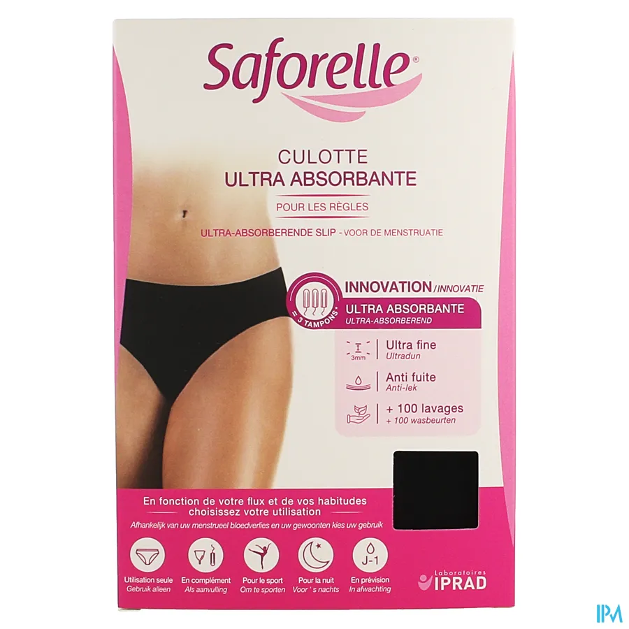 packshot van Saforelle Ultra-Absorberende Slip voor de Menstruatie - Ultradun, Anti-Lek, voor meer dan 100 Wasbeurten - Maat Large