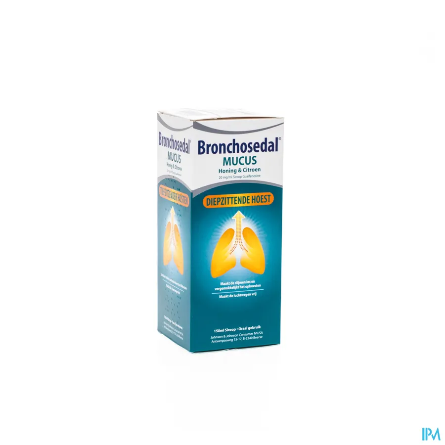 packshot van Bronchosedal Mucus Honing en Citroen bij Diepzittende Hoest Siroop 300 ml