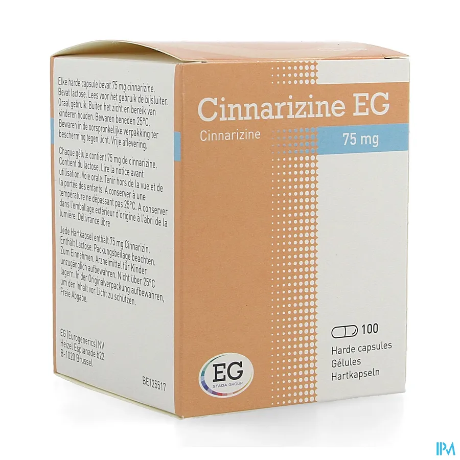 packshot van Cinnarizine EG 75mg 100 capsules