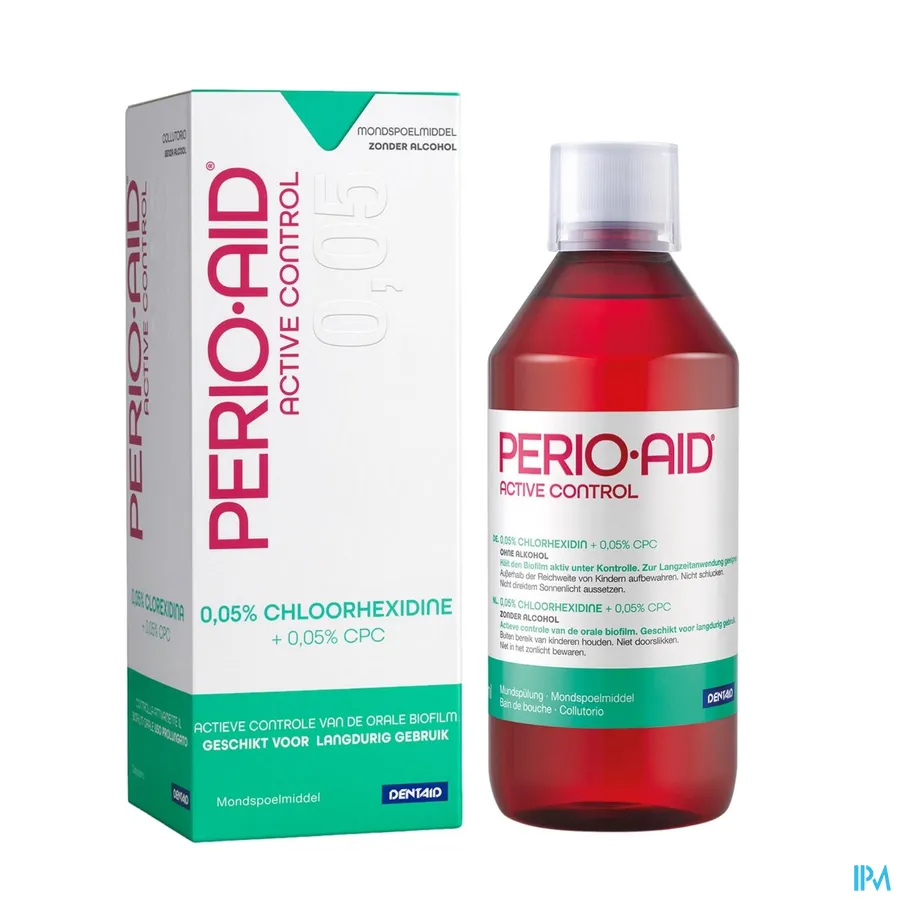 productshot van Perio Aid Active Control Mondspoelmiddel met 0,05% Chloorhexidine 500 ml