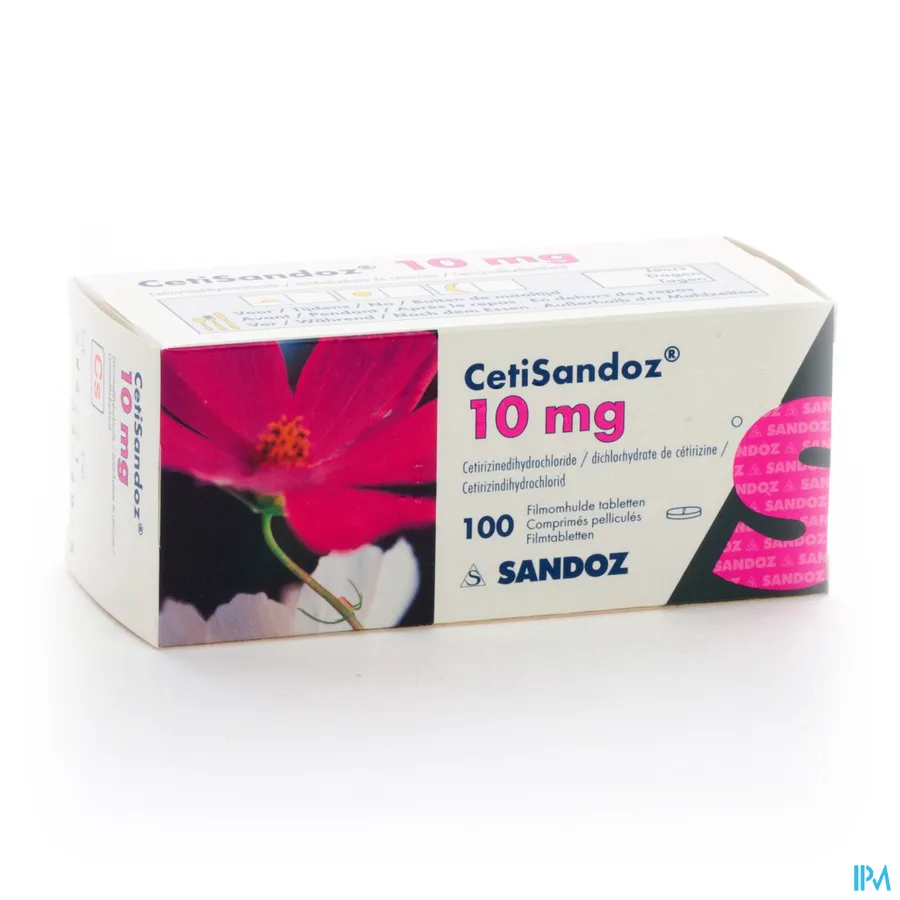 packshot van Cetirizine Sandoz 10 mg 100 tabletten
