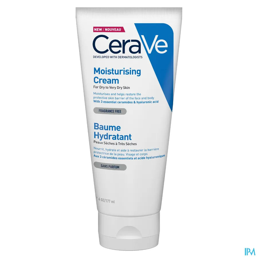 packshot van CeraVe Hydraterende Crème voor Lichaam en Gezicht Tube 177 ml