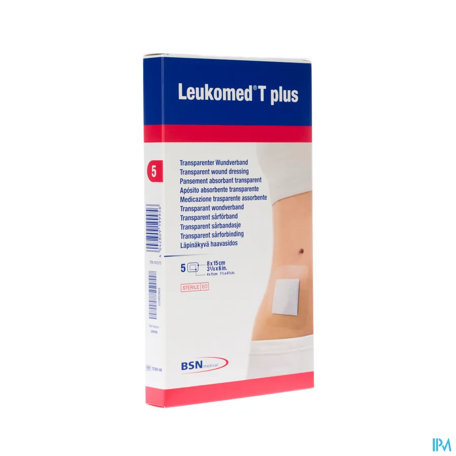 packshot van Leukomed T Plus Steriel Wondverband 8 x 15 cm 5 stuks