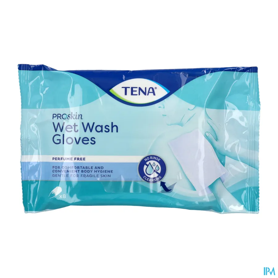 packshot van TENA ProSkin Wet Wash Gloves 8 stuks - zonder parfum