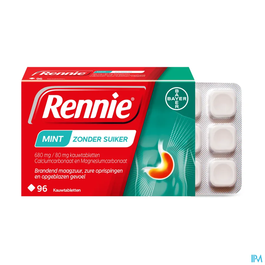 productshot van Rennie Mint zonder Suiker 680 mg/80 mg 96 kauwtabletten