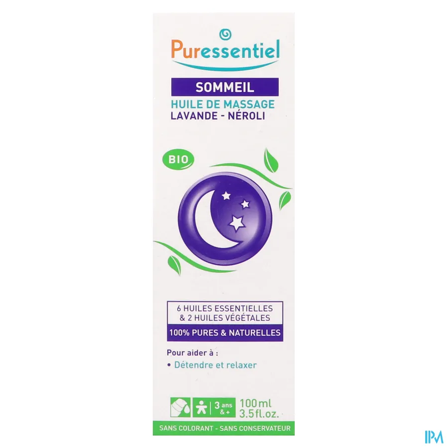 packshot van Puressentiel Bio-Massageolie Ontspanning  met Lavendel en Neroli 100 ml