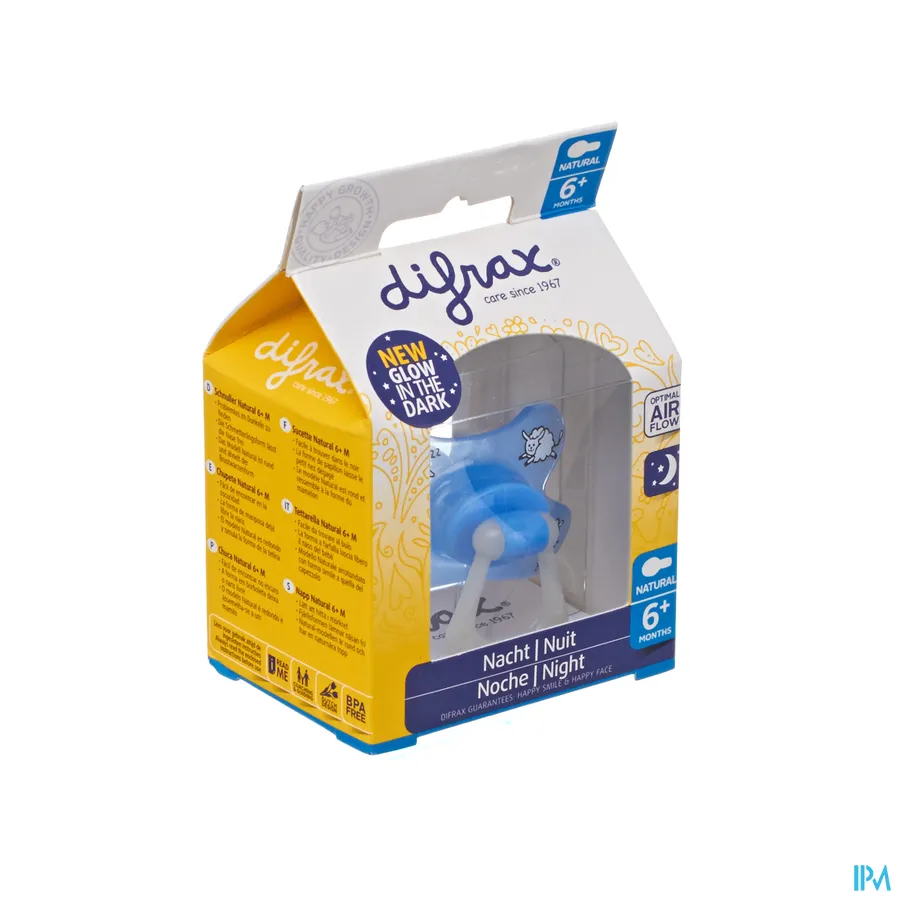 packshot van Difrax Fopspeen Natural Glow In The Dark 6+ 1 stuk