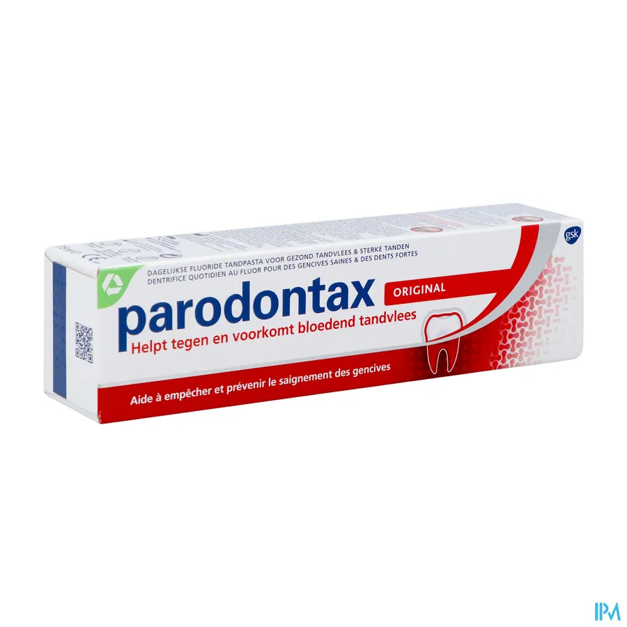 packshot van Parodontax Original mét Verbeterde Smaak -Dagelijkse Fluoride Tandpasta voor Gezond Tandvlees en Sterke Tanden - Helpt tegen en Voorkomt Bloedend Tandvlees- Tube 75 ml