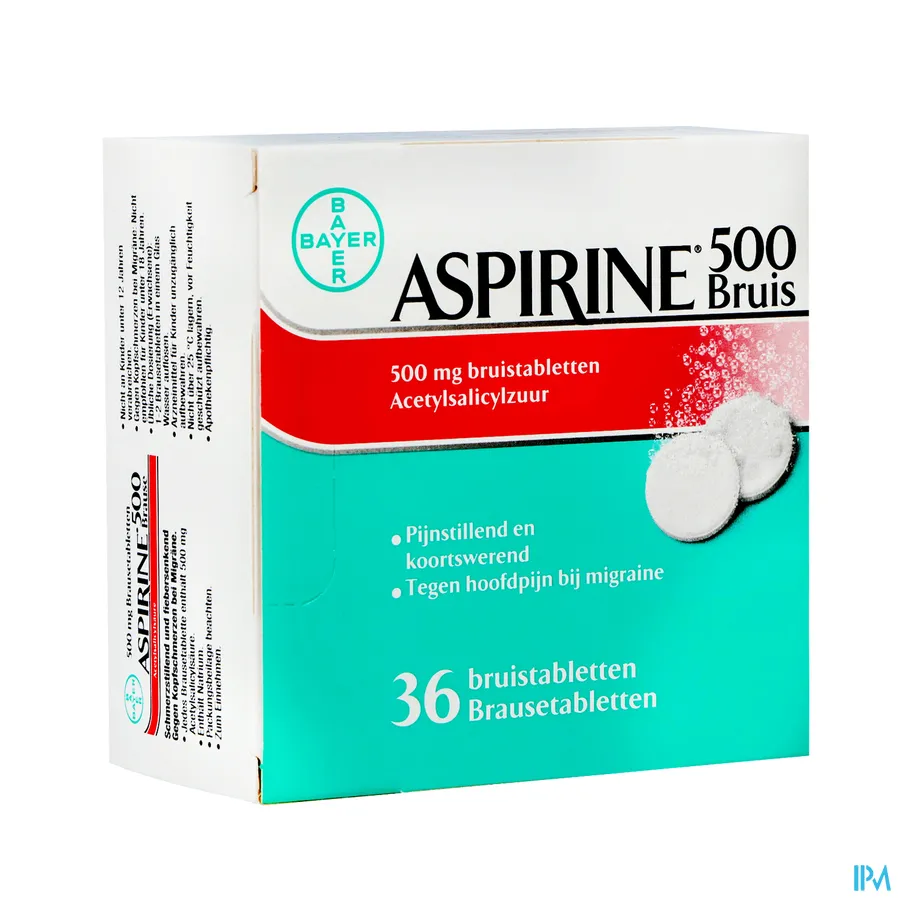 packshot van Aspirine 500mg Bruis 36 bruistabletten