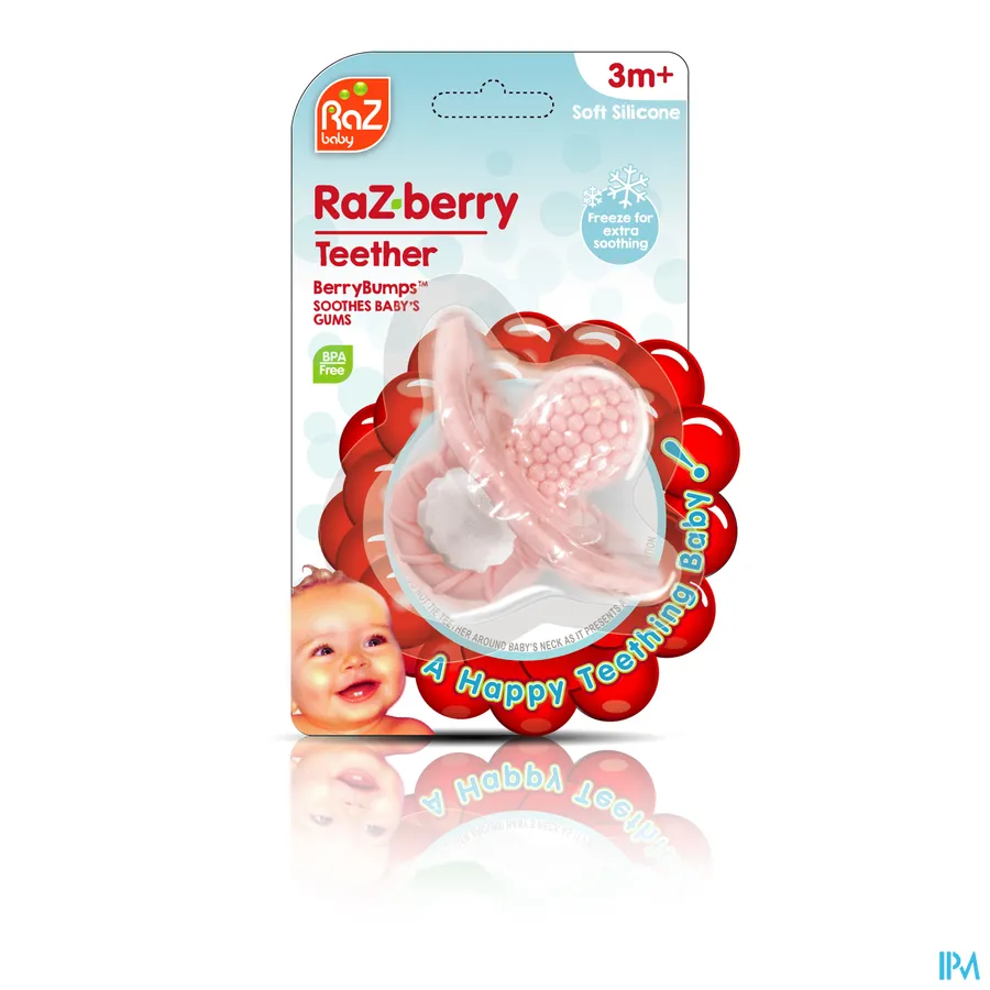 packshot van Raz Baby Bijtring Framboos Roze 3+ 1 stuk