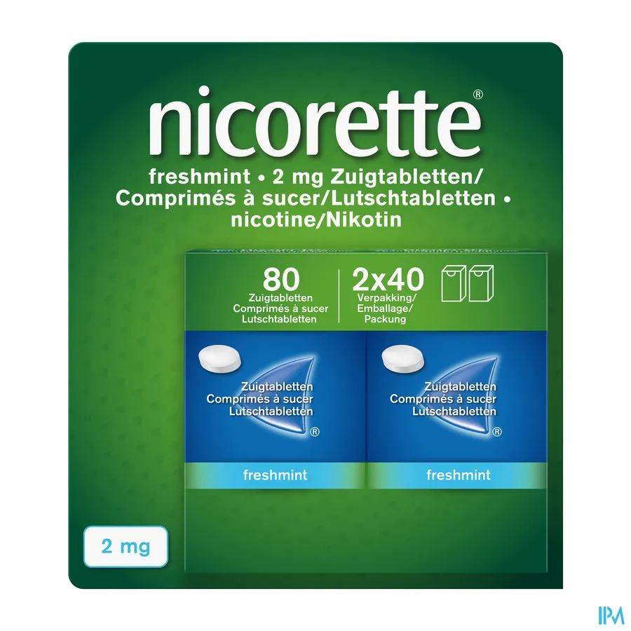 packshot van Nicorette Freshmint Zuigtabletten 4 mg 2 x 40 Stuks