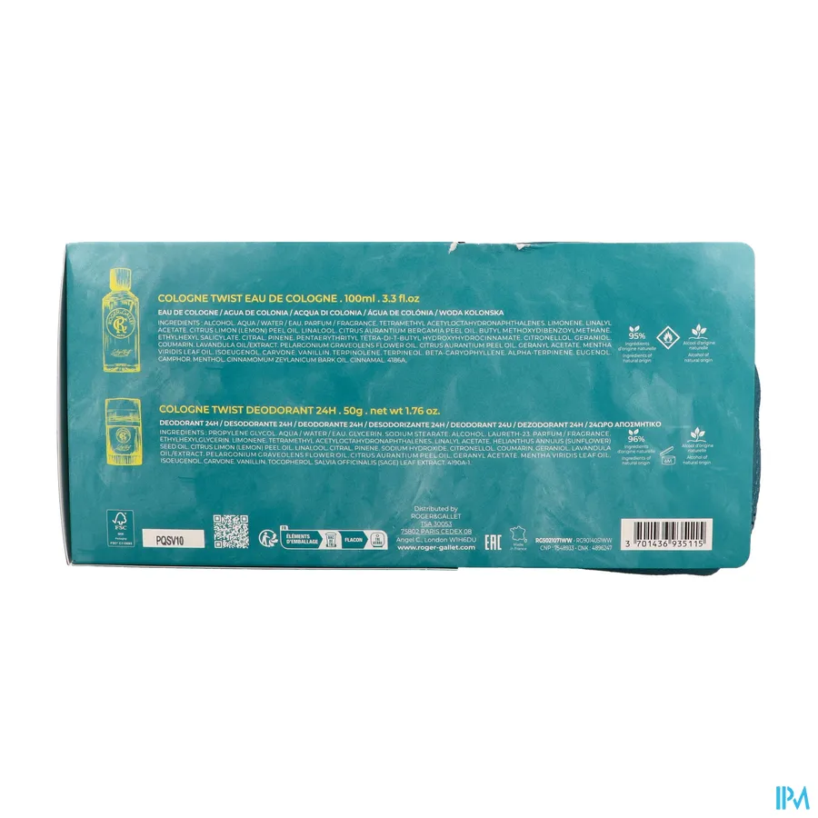 packshot van Roger & gallet Kerstset Twist Edt 100ml+deo 50g