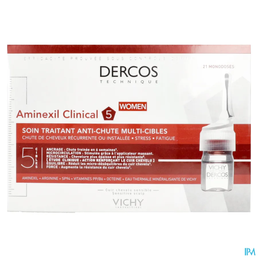 packshot van Vichy Dercos Aminexil Clinical 5 Vrouwen 21 ampullen