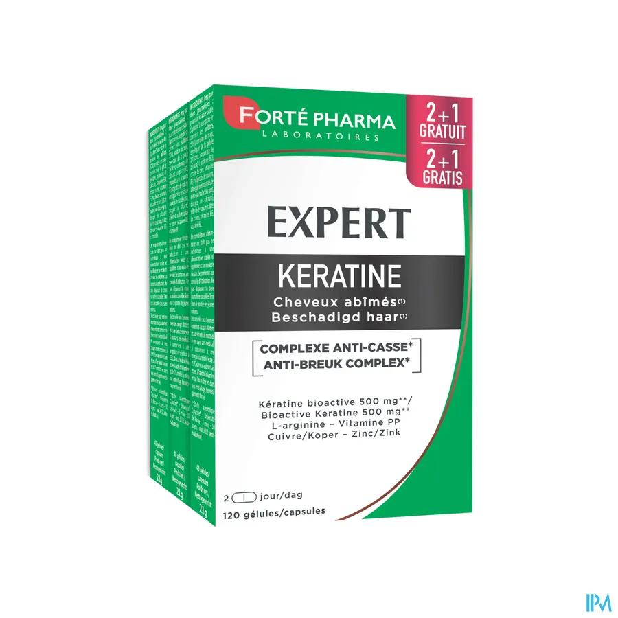 packshot van Forté Pharma Expert Keratine met Bio-Actieve Keratine, Arginine en Zink voor Haar en Nagels Promo 120 Capsules