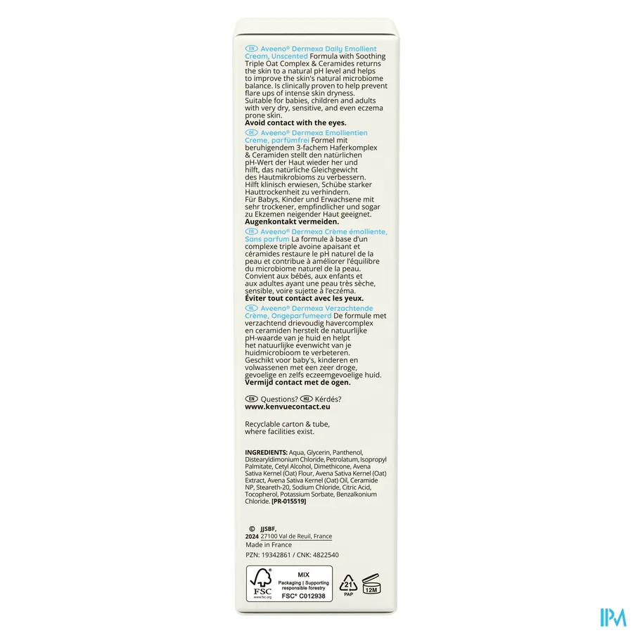 packshot van Aveeno Dermexa Verzachtende Crème 200 ml