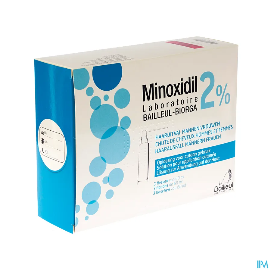 packshot van Minoxidil 2% 3 x 60ml