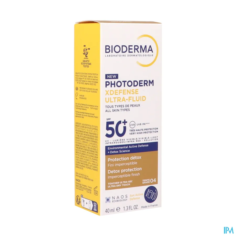 packshot van Bioderma Photoderm XDefense Ultra-Fluid SPF 50+ 40 ml Shade 04