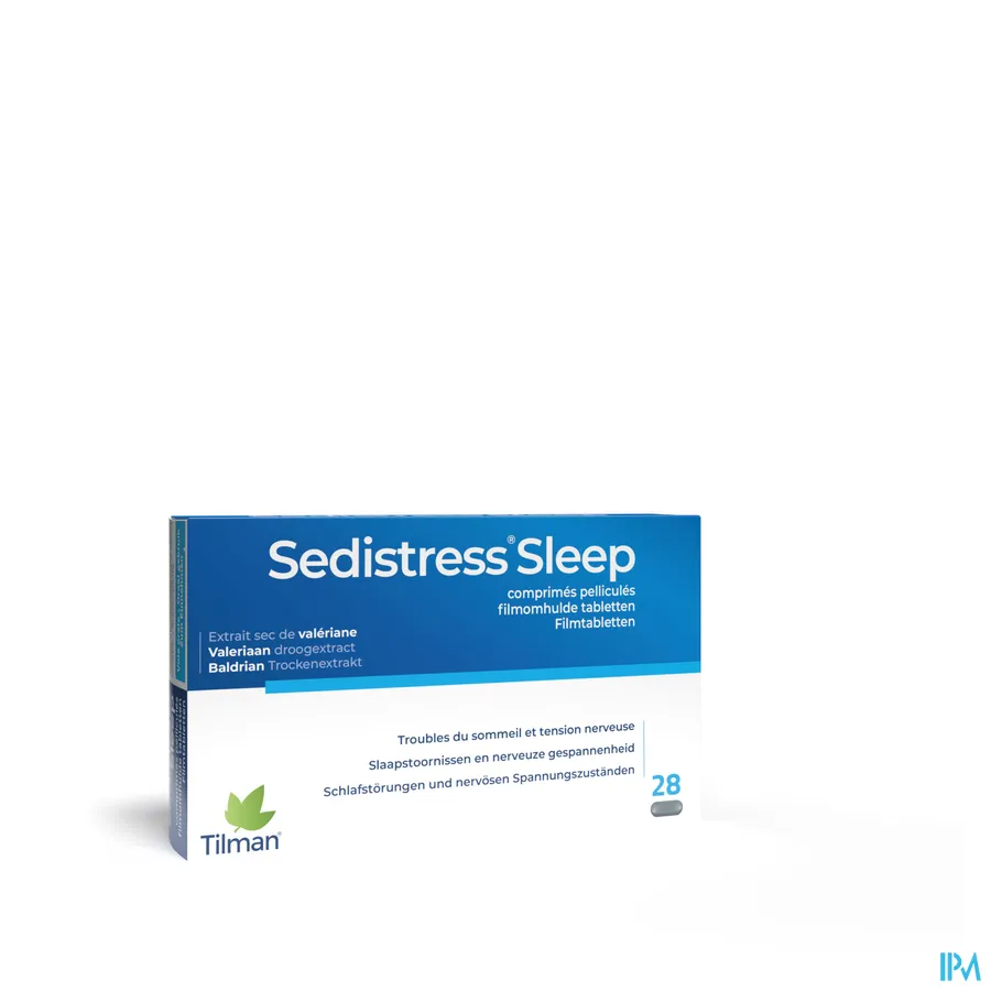 packshot van Sedistress Sleep tegen Slaapstoornissen en Nerveuze Gespannenheid met Valeriaanextract 28 Tabletten