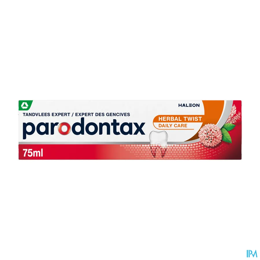 packshot van Parodontax Herbal Twist met Ginger & Mint - Helpt tegen en Voorkomt Bloedend Tandvlees - Tube 75 ml