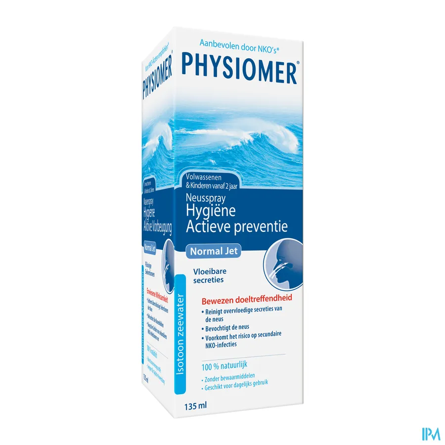 packshot van Physiomer Normal Jet Fysiologische Neusspray voor Dynamische Reiniging van de Neusholtes 135 ml