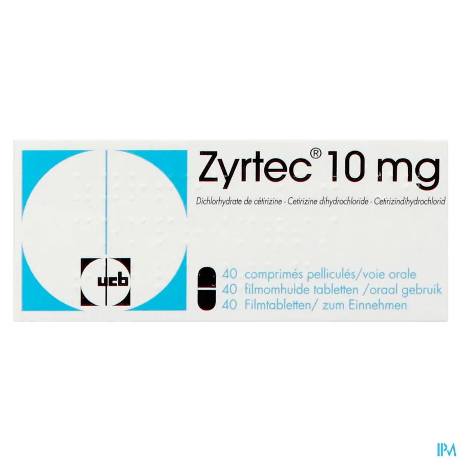 packshot van Zyrtec 10mg 40 tabletten