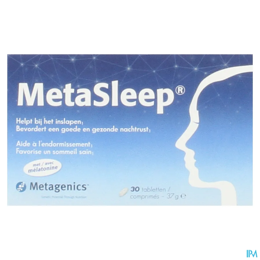 packshot van MetaSleep om te Helpen bij het Inslapen en voor Bevordering van een Goede en Gezonde Nachtrust 30 Tabletten