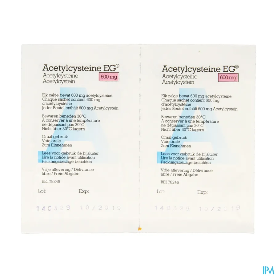 productshot van Acetylcysteïne EG 600 mg 10 Zakjes