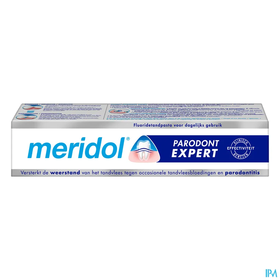 packshot van Meridol Tandpasta Parodont Expert voor Versterking van de Weerstand van Tandvlees tegen Parodontitis 75 ml