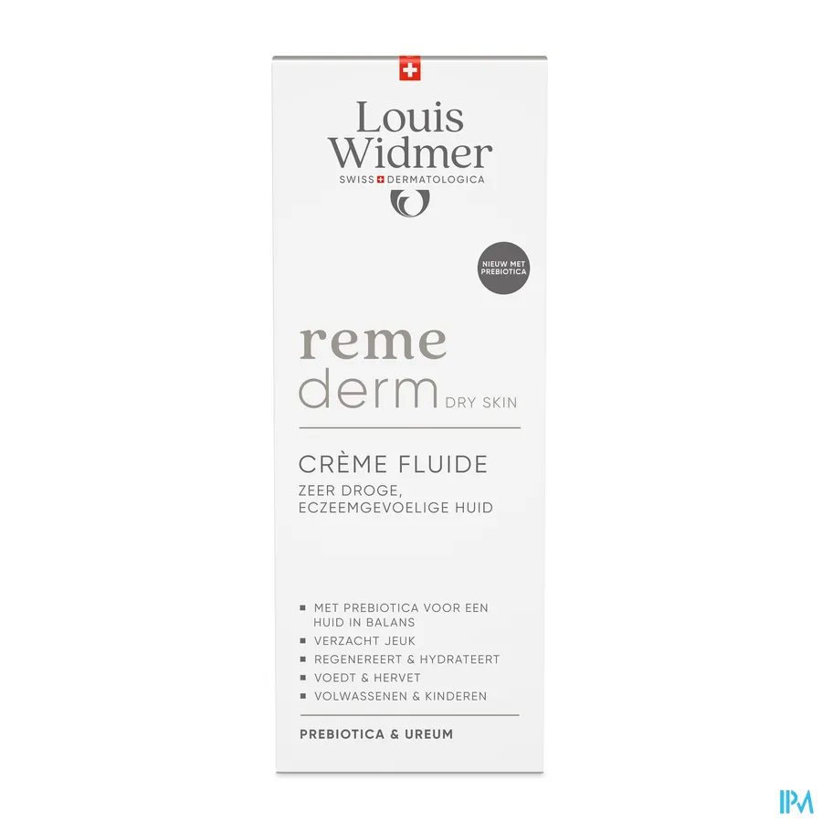 packshot van Louis Widmer Remederm Dry Skin Crème Fluide met Prebiotica 200 ml - met parfum