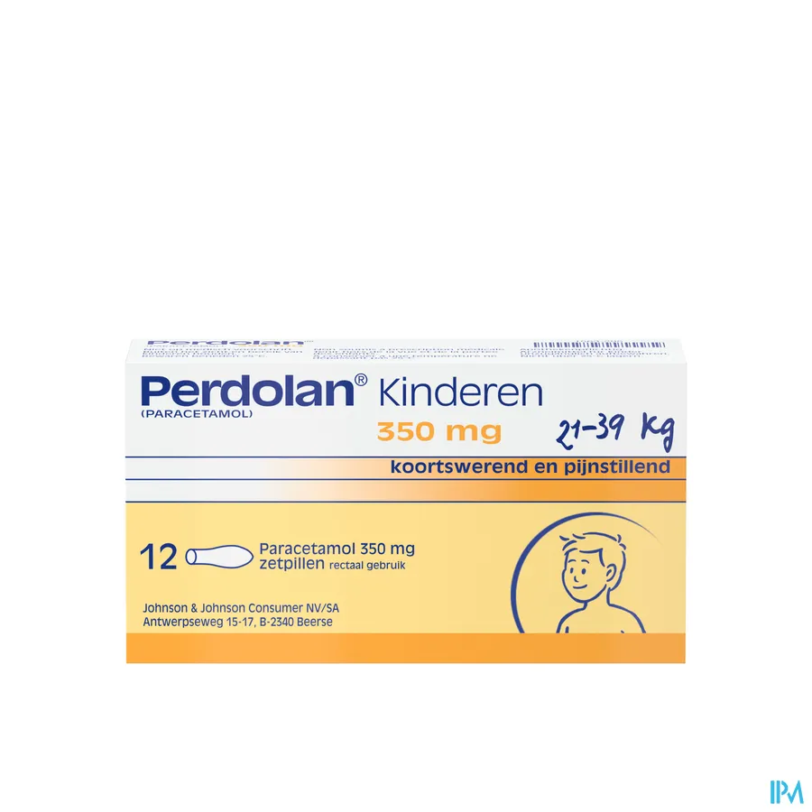 packshot van Perdolan Kind 350 mg 12 Suppo's