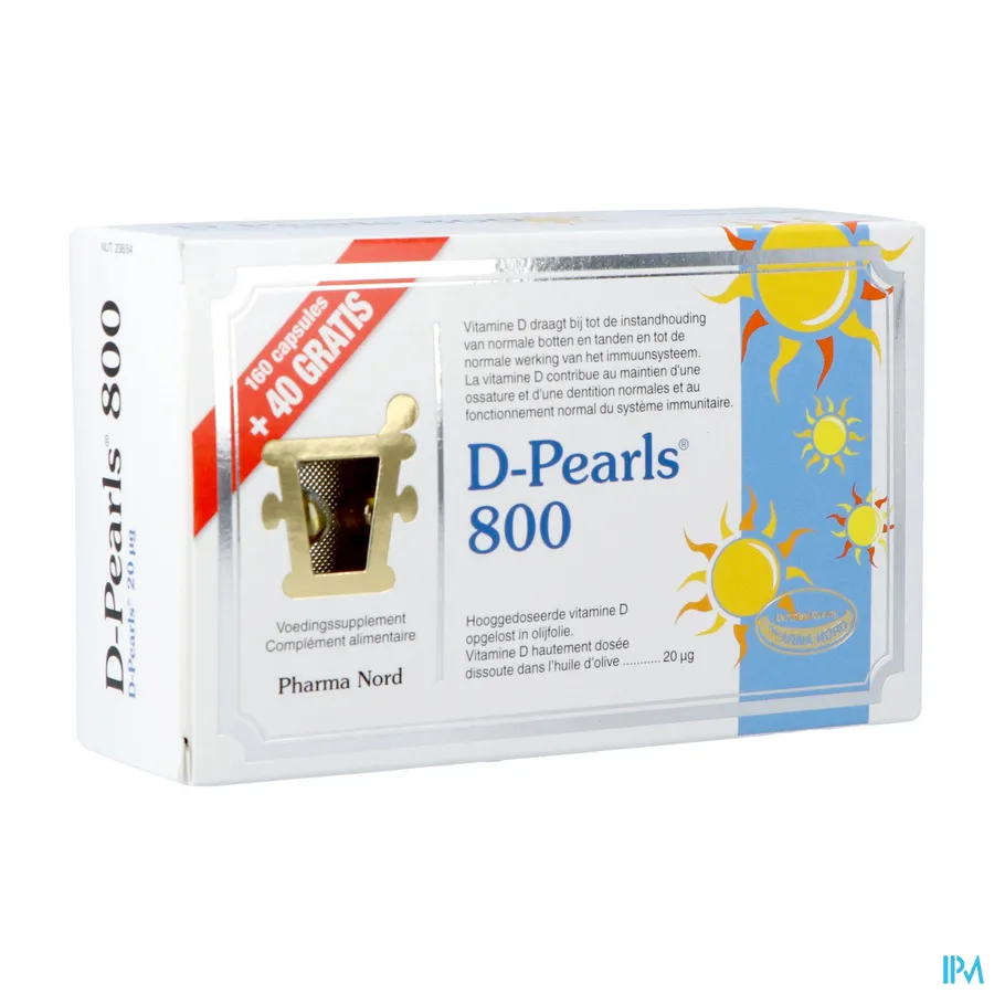 packshot van Pharma Nord D-Pearls 800 Promo 160 + 40 capsules